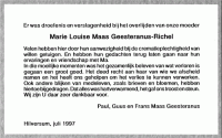 Dankbericht ivm overlijden M.L. (Lous) MG-Richel (1997)